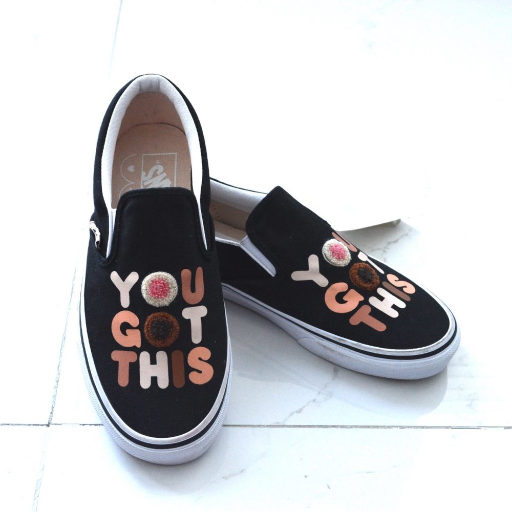 Vans slip on cancer fighter sneaker shoes black